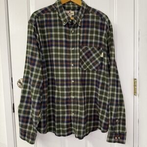 Woolrich Flannel Green Plaid Brushed Button Front‎ Shirt Mens Size XL